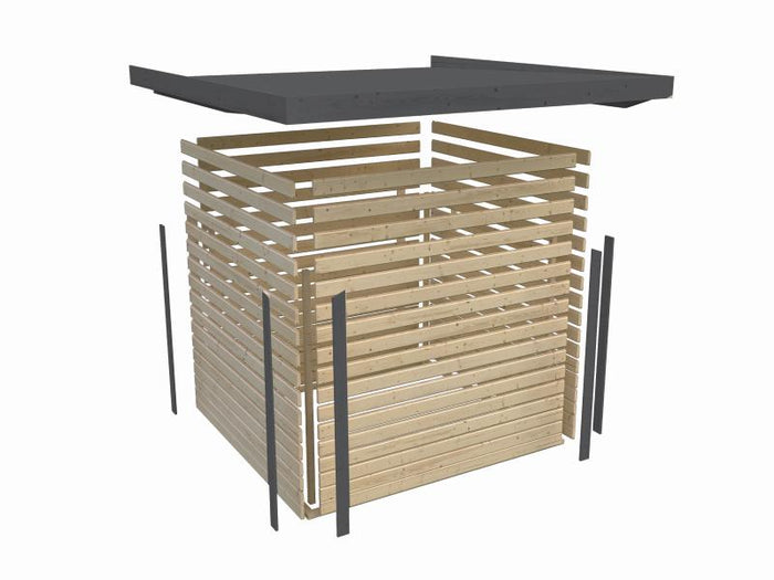 Karibu Hybrid Gartenhaus Jupiter 4 D wassergrau/weiß, inkl. 2,35 m Anbaudach