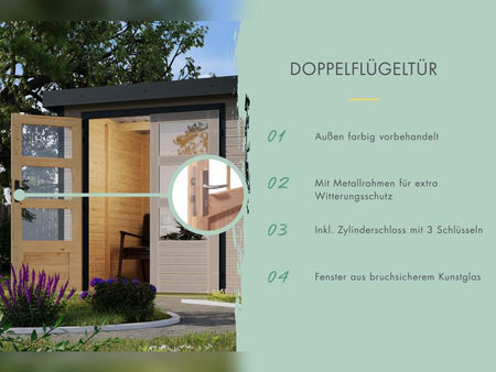 Karibu Hybrid Gartenhaus Jupiter 4 D wassergrau/graualuminium, inkl. 2,35 m Anbaudach