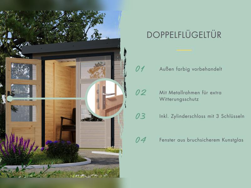 Karibu Hybrid Gartenhaus Jupiter 4 D wassergrau/anthrazit, inkl. 2,35 m Anbaudach