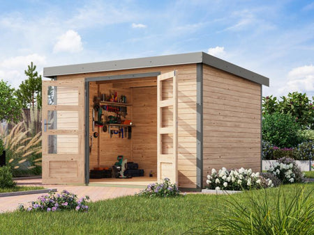 Karibu Hybrid Gartenhaus Jupiter 5 A naturbelassen/graualuminium