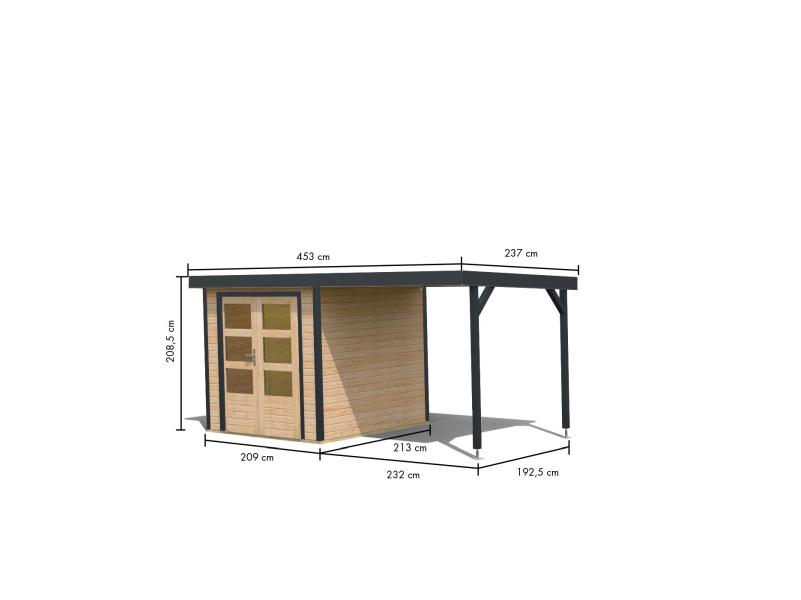 Karibu Hybrid Gartenhaus Jupiter A naturbelassen/anthrazit inkl. 2,40 m Anbaudach