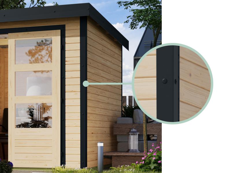 Karibu Hybrid Gartenhaus Jupiter D wassergrau/anthrazit inkl. 2,40 m Anbaudach