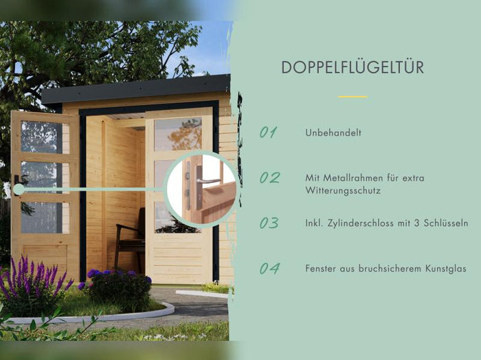 Karibu Hybrid Gartenhaus Pluto 6 A, naturbelassen/weiß, 28 mm