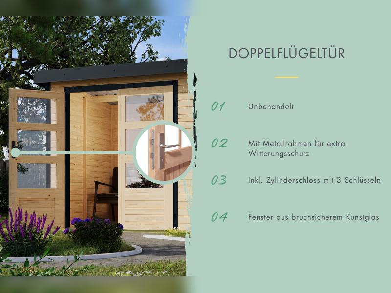 Karibu Hybrid Gartenhaus Pluto 6 A, naturbelassen/anthrazit inkl. 3 m Anbaudach