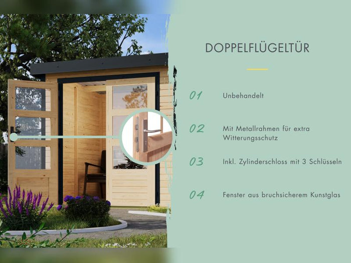 Karibu Hybrid Gartenhaus Pluto 6 A, naturbelassen/anthrazit inkl. 3 m Anbaudach