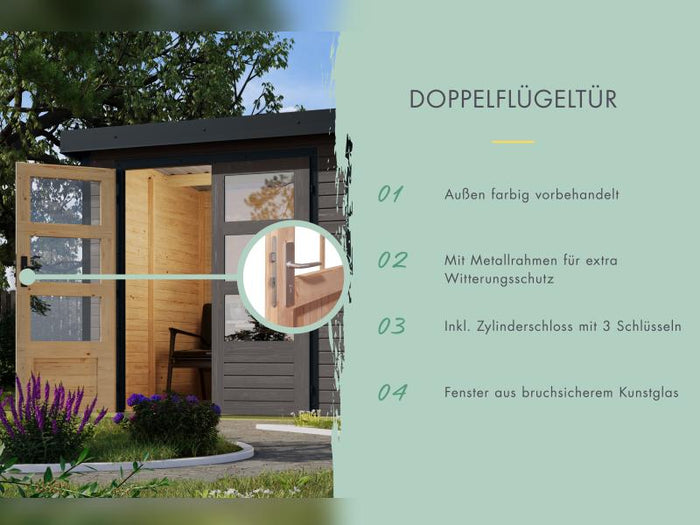 Karibu Hybrid Gartenhaus Pluto 6 B, terragrau/weiß, 28 mm