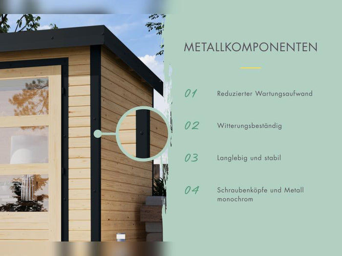 Karibu Hybrid Gartenhaus Pluto 7 A, naturbelassen/anthrazit, inkl. 3 m Anbaudach