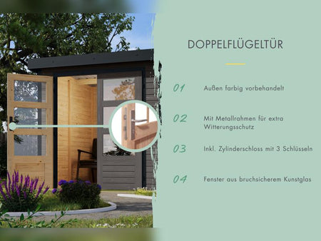 Karibu Hybrid Gartenhaus Pluto 7 B, terragrau/anthrazit, inkl. 3 m Anbaudach