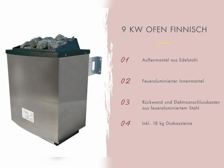 Karibu Hybrid Saunahaus Ares 1, naturbelassen/anthrazit -inkl. 9 kW Ofen ext. Steuerung-