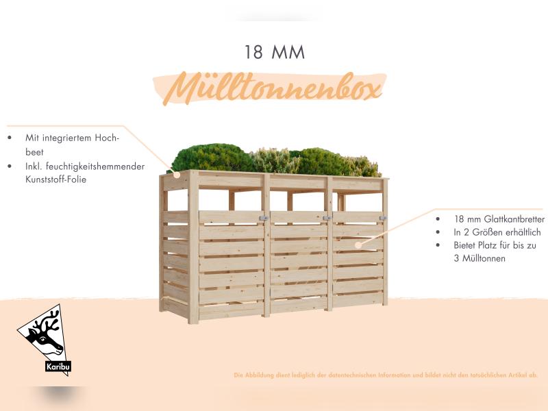 Karibu Mülltonnenbox, terragrau,  für 2 Tonnen inkl. Hochbeet