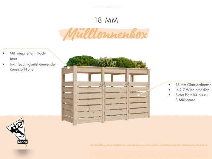Karibu Mülltonnenbox, terragrau,  für 2 Tonnen inkl. Hochbeet