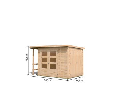 Karibu Multifunktionshaus Pultdach mit Schrank und Anbaudach 19 mm