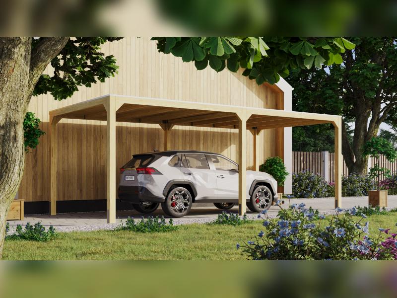 Karibu Pavillon Cubus im Set mit 1 Verlängerung, natur