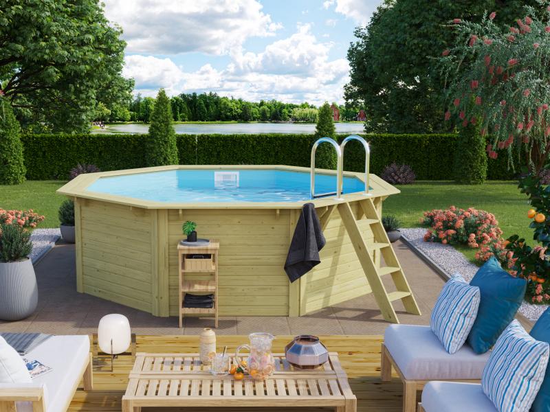 Karibu Pool Modell 1 X im Set mit Filteranlage und Skimmer, kdi - Folie Blau