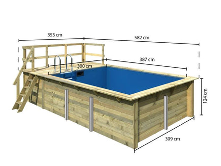 Karibu Rechteck Pool Größe 2 im Set inkl. Filterpaket und Terrasse 3,5 m