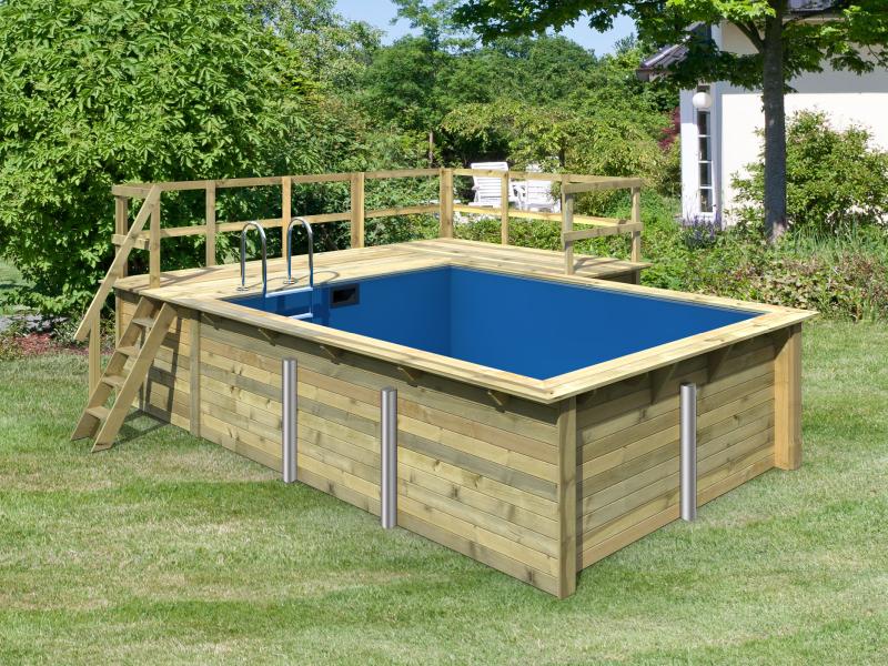Karibu Rechteck Pool Größe 2 im Set inkl. Filterpaket, Terrasse 3,5 m und Seitenterrasse