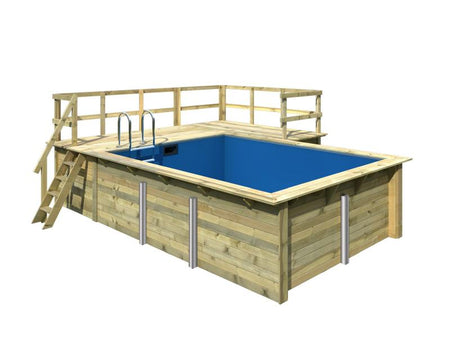Karibu Rechteck Pool Größe 2 im Set inkl. Filterpaket, Terrasse 3,5 m und Seitenterrasse