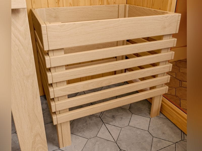 Karibu Sauna Ainur mit Dachkranz und 9 kW Ofen Integr. Strg 68 mm
