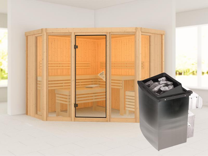 Karibu Sauna Alcinda mit 9 kW Ofen Integr. Strg  68 mm