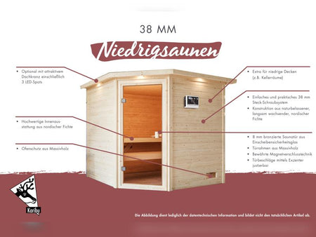 Karibu Sauna Antonia inkl. 9 kW Bioofen ext. Steuerung mit klassischer Saunatür -ohne Dachkranz-