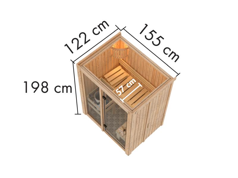Karibu Sauna Avari 1 inkl. 3,6 kW Ofen externe Steuerung - ohne Dachkranz