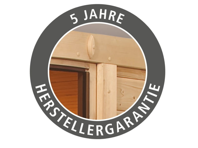 Karibu Sauna Bodin inkl. 9 kW Ofen integr. Steuerung, mit energiesparender Saunatür -mit Dachkranz-
