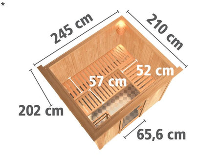 Karibu Sauna Gobin ohne Ofen, mit Dachkranz, mit energiesparender Saunatür