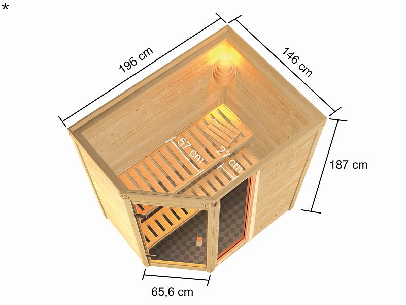 Karibu Sauna Jada mit 9 kW Ofen ext. Strg 38 mm
