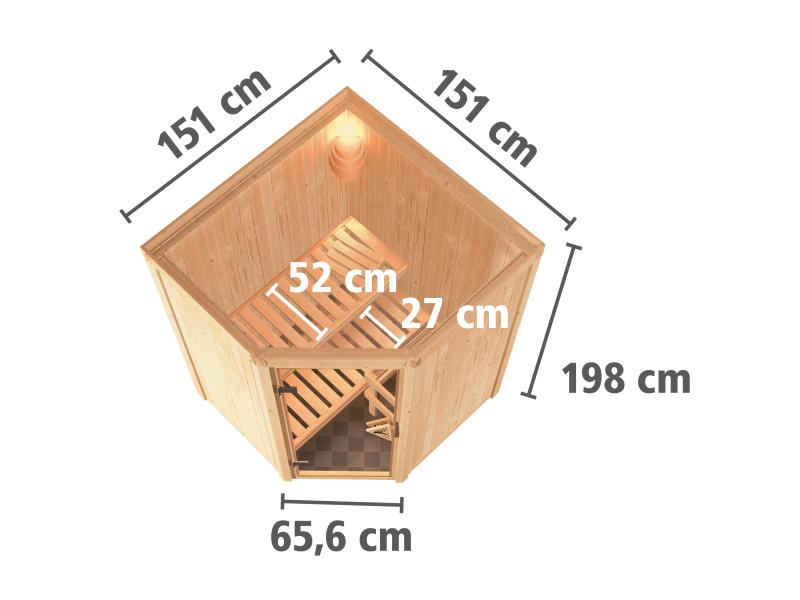 Karibu Sauna Larin inkl. 9 kW Bioofen externe Steuerung, mit moderner Saunatür - ohne Dachkranz -
