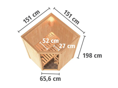 Karibu Sauna Larin inkl. 9 kW Bioofen externe Steuerung, mit moderner Saunatür - ohne Dachkranz -
