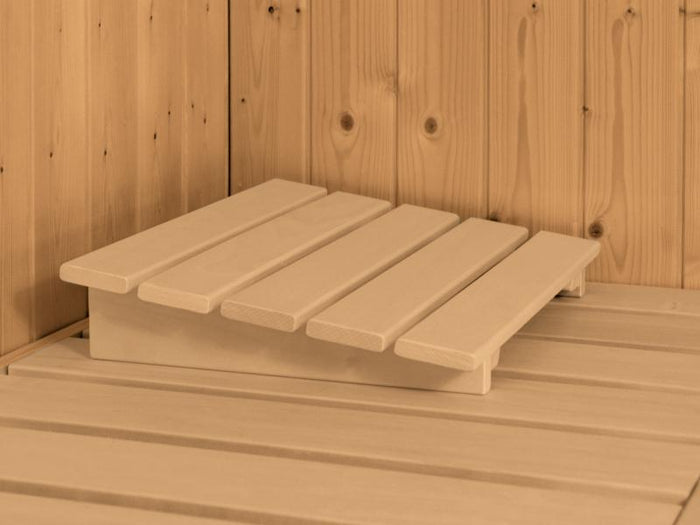 Karibu Sauna Larin inkl. 9 kW Bioofen mit externer Steuerung, mit Dachkranz, mit energiesparender Sa