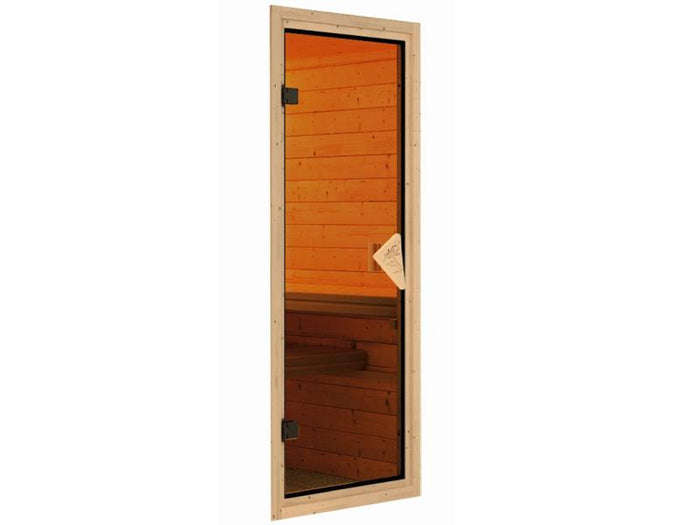 Karibu Sauna Larin inkl. 9 kW Ofen externe Steuerung, mit bronzierter Ganzglastür - ohne Dachkranz -