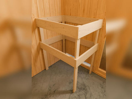 Karibu Sauna Larin inkl. 9 kW Ofen integrierte Steuerung, mit bronzerter Ganzglastür - mit Dachkranz