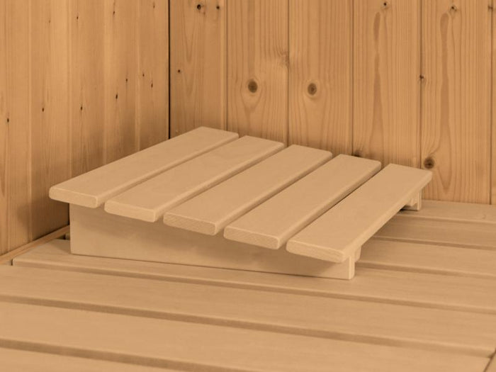 Karibu Sauna Larin inkl. 9 kW Ofen integrierte Steuerung,mit moderner Saunatür - mit Dachkranz -