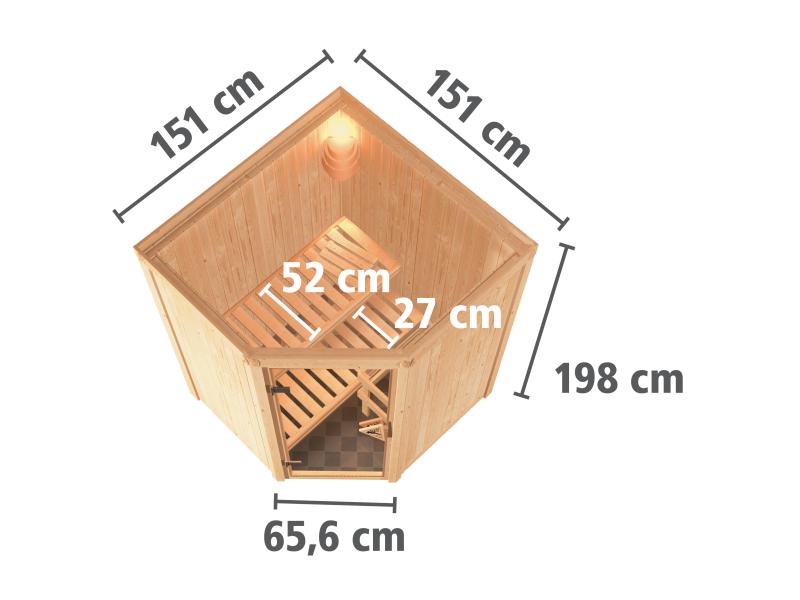 Karibu Sauna Larin inkl. 9kW Bioofen externe Steuerung, mit Klarglas-Ganzglastür -ohne Dachkranz-