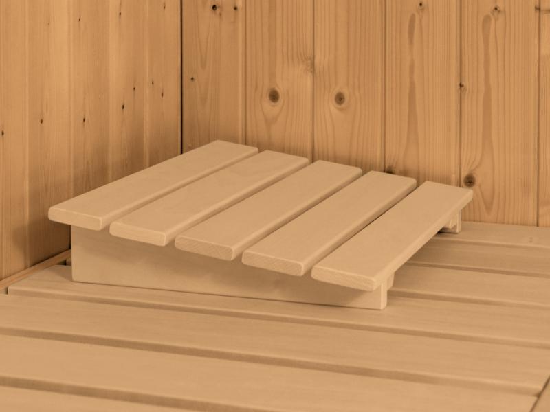 Karibu Sauna Larin inkl. 9kW Ofen integrierte Steuerung, mit Klarglas-Ganzglastür -mit Dachkranz-