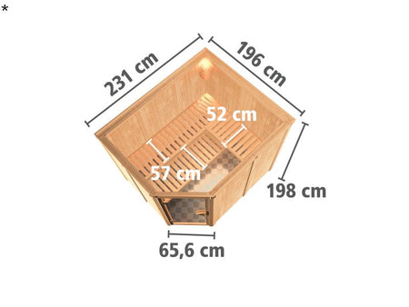 Karibu Sauna Malin inkl. 9-kW-Ofen mit externer Steuerung, ohne Dachkranz, mit energiesparender Saun