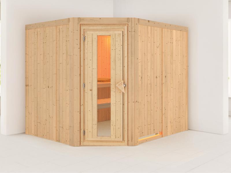 Karibu Sauna Malin ohne Ofen, ohne Dachkranz, mit energiesparender Saunatür