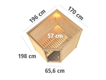 Karibu Sauna Mia inkl. 9 kW Bioofen ext. Steuerung, mit moderner Saunatür -ohne Dachkranz-