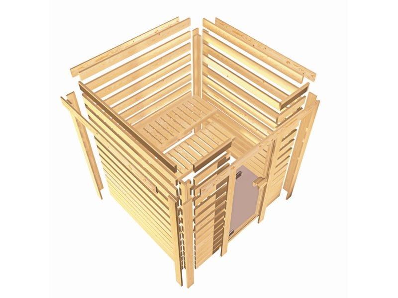 Karibu Sauna Mojave ohne Ofen, ohne Dachkranz, mit Klarglas Ganzglastür