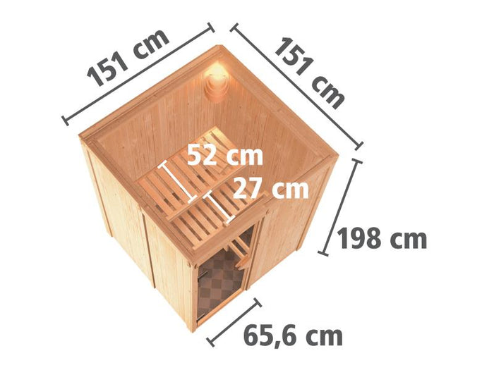 Karibu Sauna Norin inkl. 9 kW Bioofen ext. Steuerung, klassiche Tür - ohne Dachkranz -