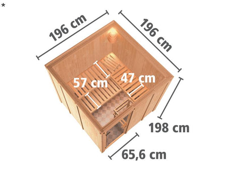 Karibu Sauna Rodin inkl. 9-kW-Bioofen mit externer Steuerung, ohne Dachkranz, mit moderner Saunatür