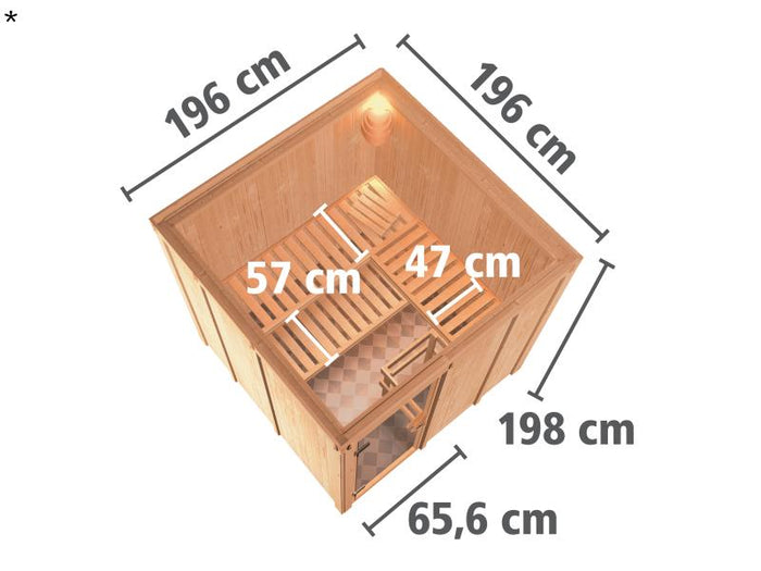 Karibu Sauna Rodin inkl. 9-kW-Bioofen mit externer Steuerung, ohne Dachkranz, mit moderner Saunatür