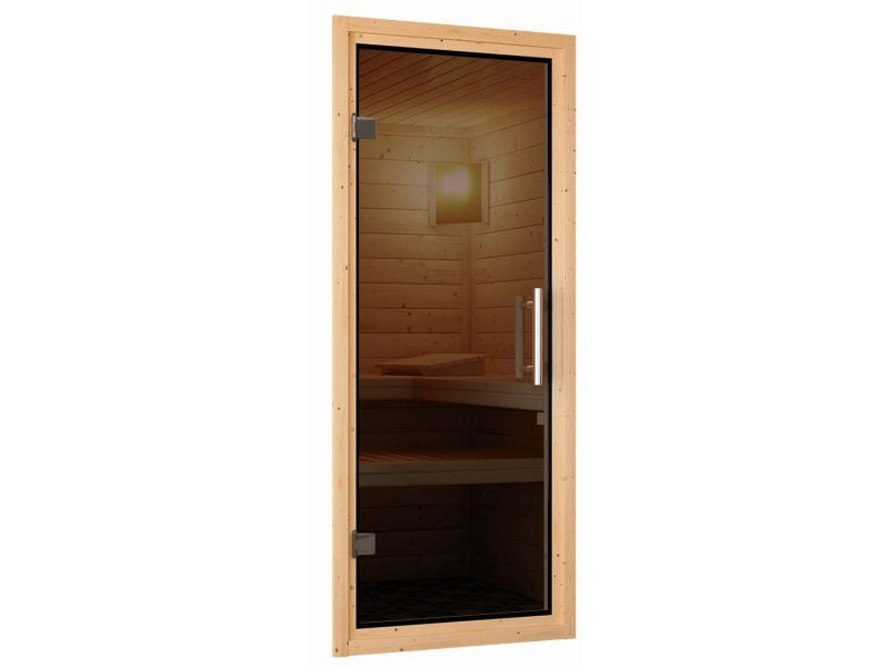 Karibu Sauna Rodin inkl. 9-kW-Bioofen mit externer Steuerung, ohne Dachkranz, mit moderner Saunatür