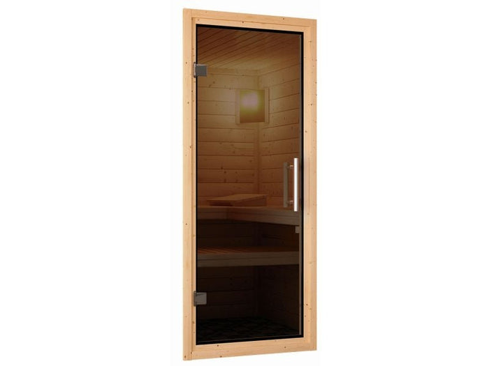 Karibu Sauna Rodin inkl. 9-kW-Bioofen mit externer Steuerung, ohne Dachkranz, mit moderner Saunatür