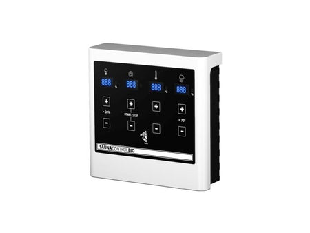 Karibu Sauna Sahib 1 inkl. 9 kW Bioofen ext. Steuerung, mit moderner Saunatür -mit Dachkranz-