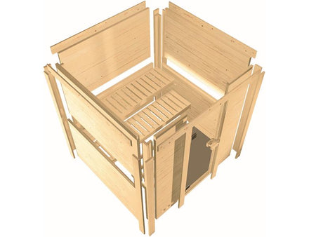 Karibu Sauna Sahib 1, inkl. 9 kW Bioofen ext. Steuerung, mit klassischer Tür -ohne Dachkranz-
