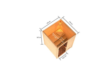 Karibu Sauna Sandra inkl. 9 kW Bioofen ext. Steuerung mit klassischer Tür -ohne Dachkranz-