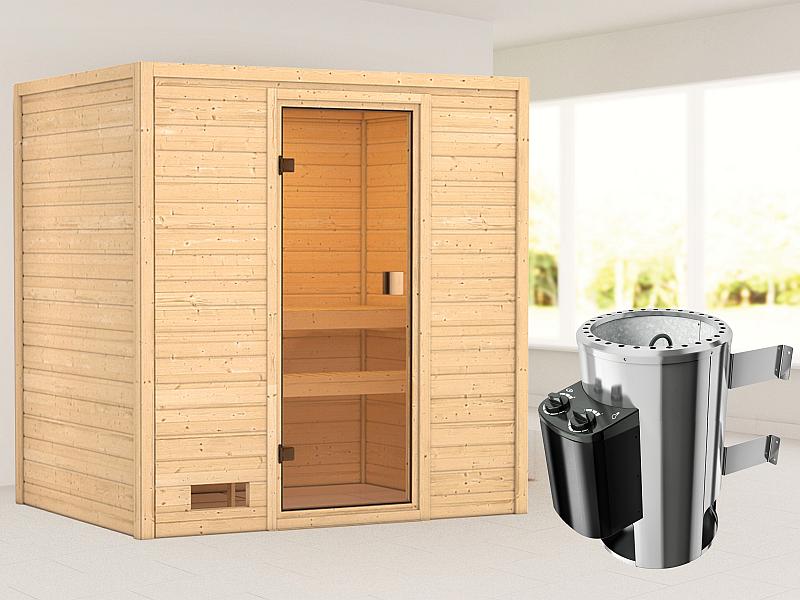 Karibu Sauna Selena mit 3,6 kW Ofen integr. Strg 38 mm