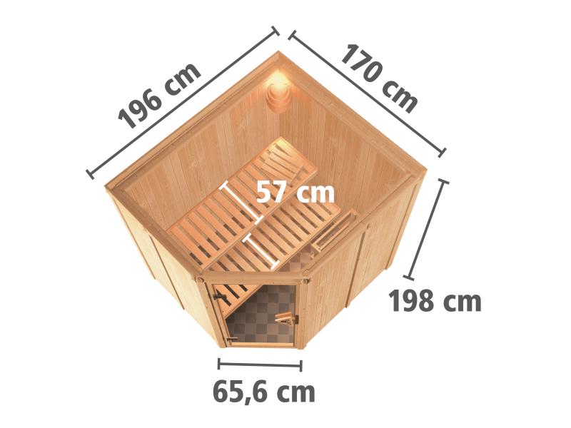 Karibu Sauna Siirin inkl. 9 kW Bioofen ext. Steuerung mit moderner Saunatür  -ohne Dachkranz-